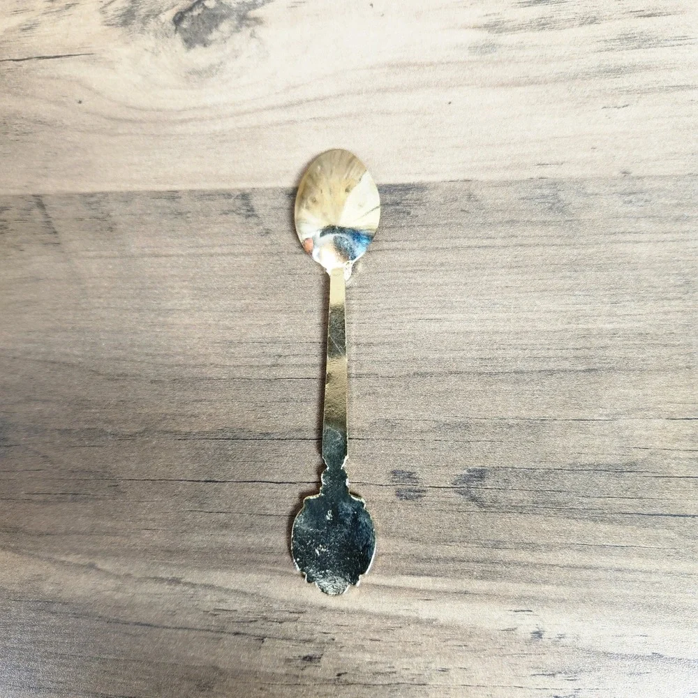 Vintage Hong Kong Souvenir Spoons Gold Tone Set of 2 Black White